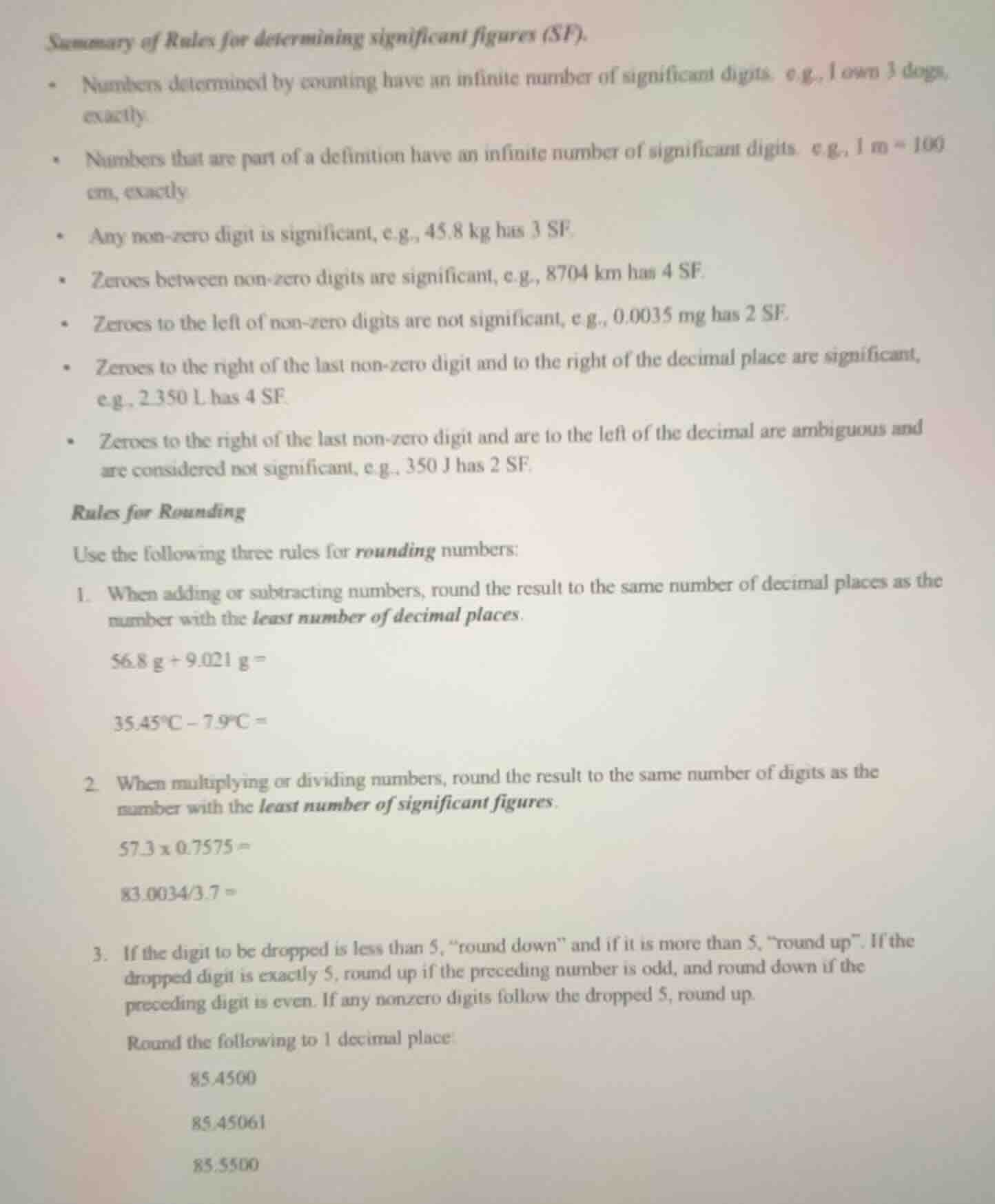 summary of rules for determining significant figures (sf). - numbers de…