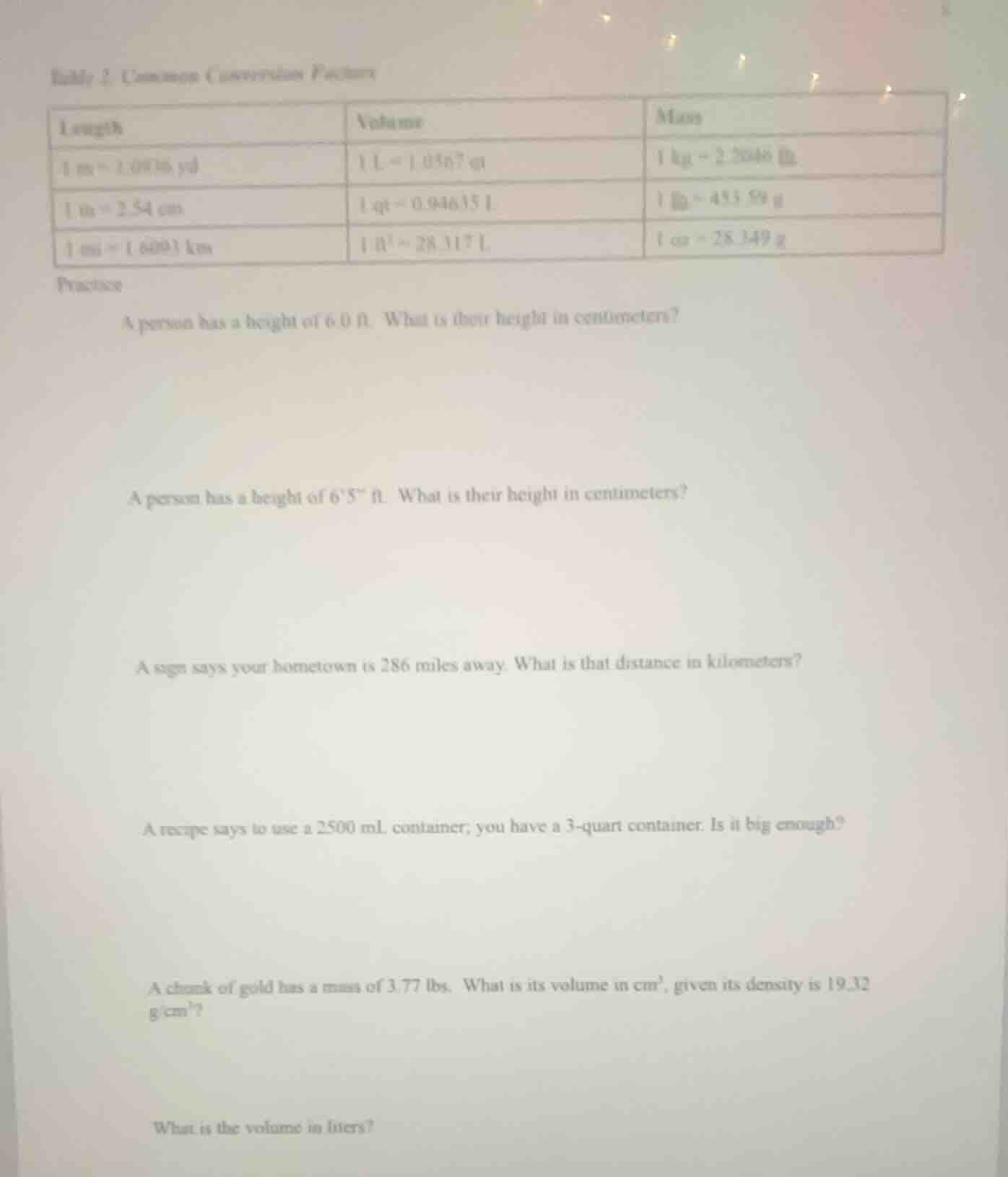 table 1: common conversion factors length\tvolume\tmass 1 m = 1.0936 yd…