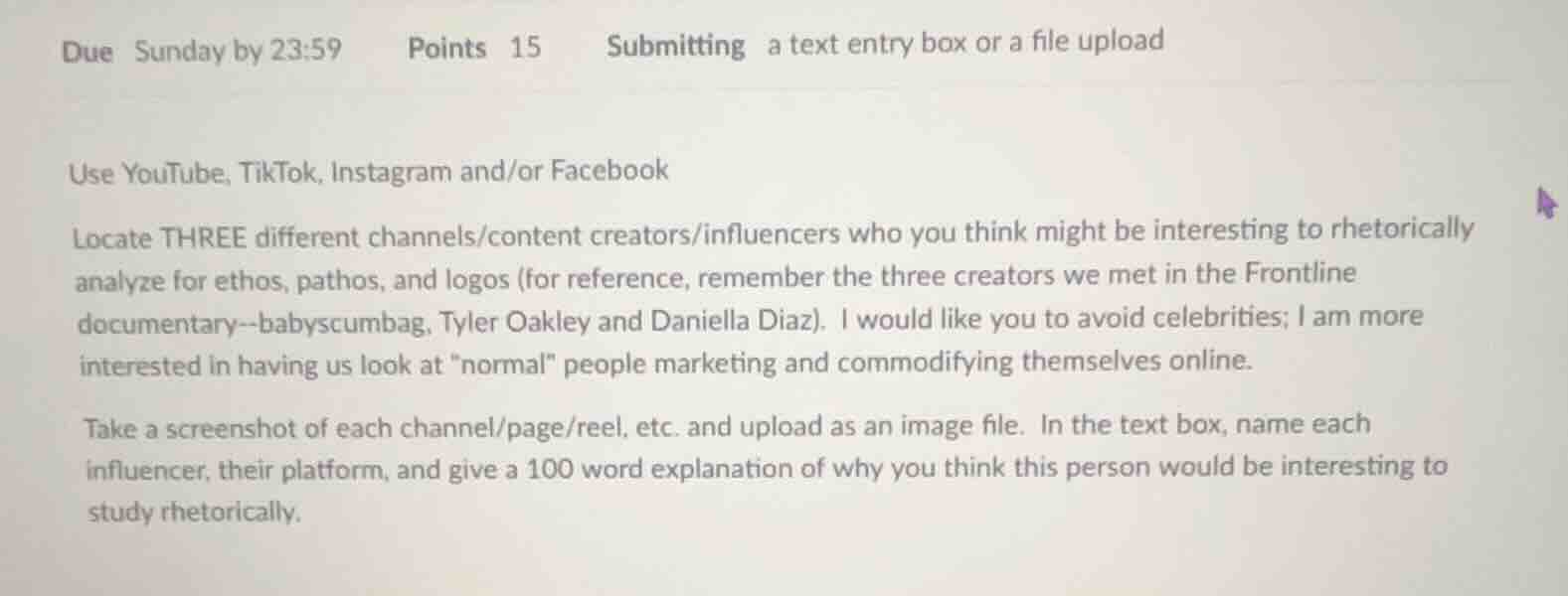 due sunday by 23:59 points 15 submitting a text entry box or a file upl…