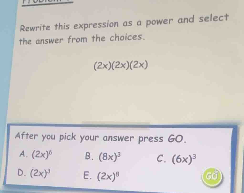 rewrite this expression as a power and select the answer from the choic…