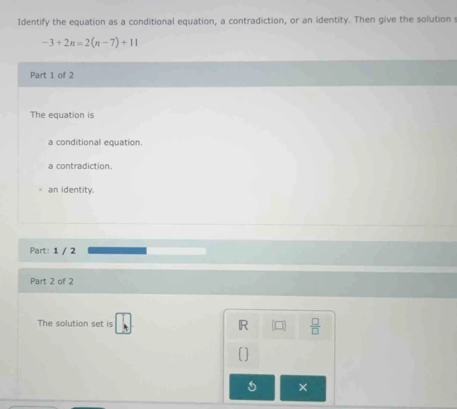 identify the equation as a conditional equation, a contradiction, or an…