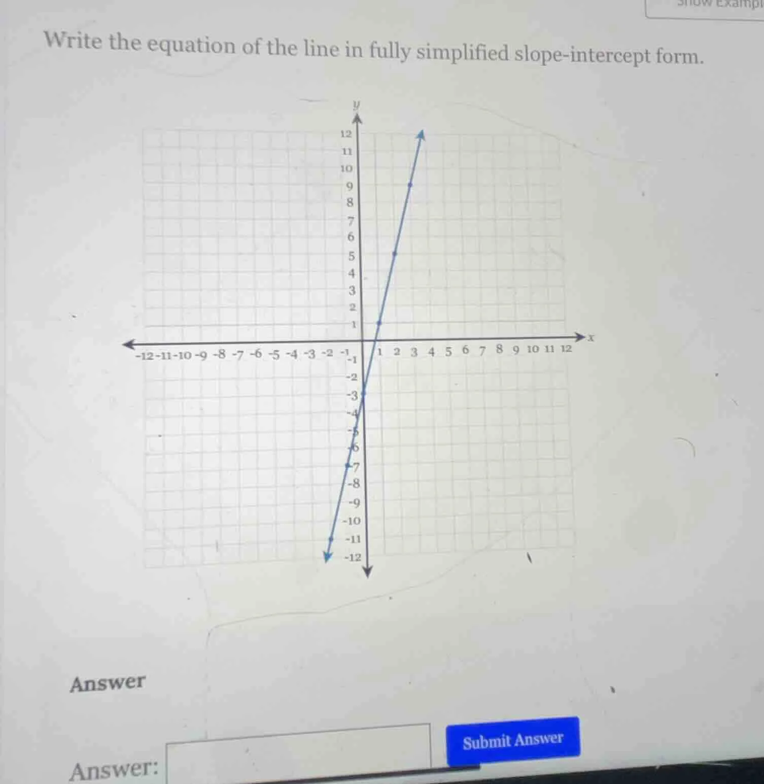 write the equation of the line in fully simplified slope - intercept fo…