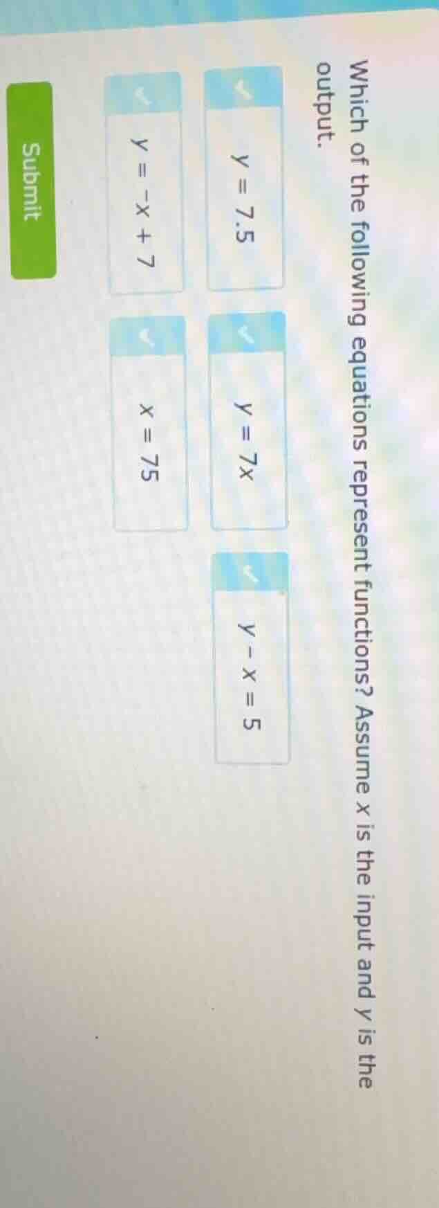 which of the following equations represent functions? assume x is the i…