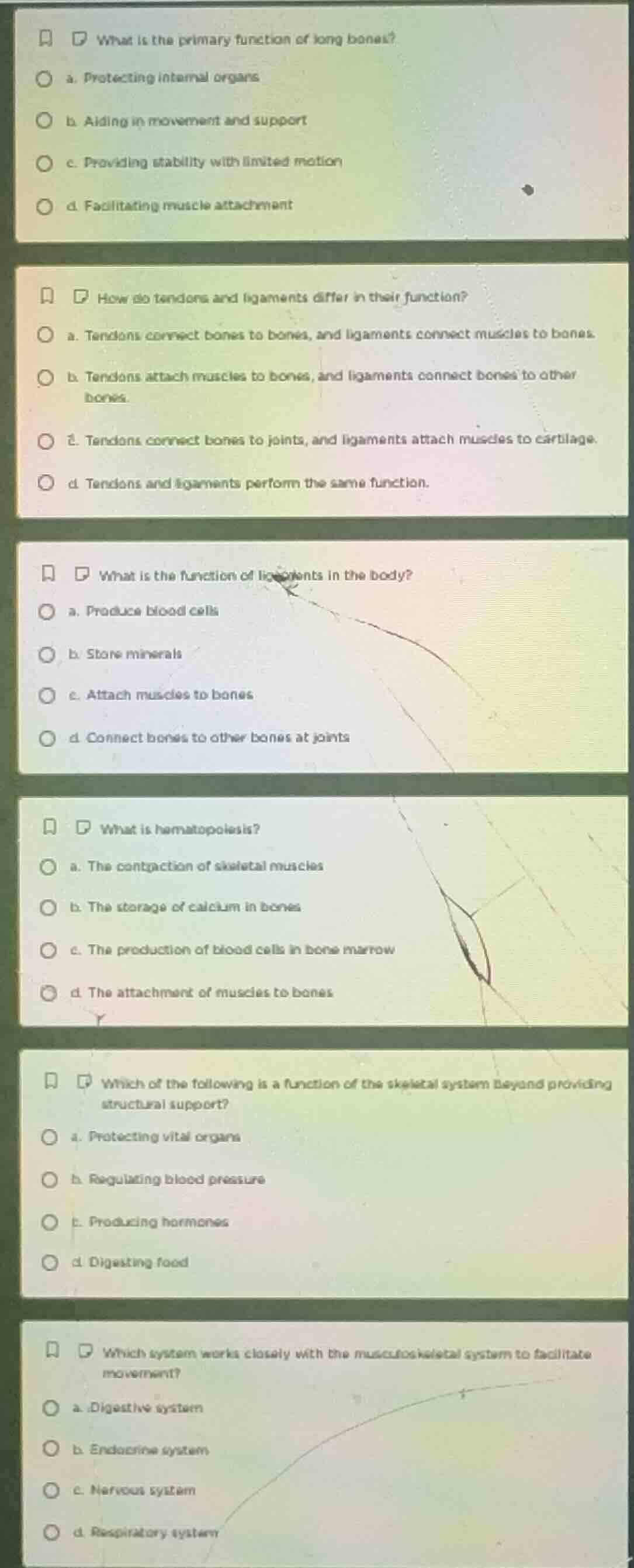 what is the primary function of long bones? a. protecting internal orga…