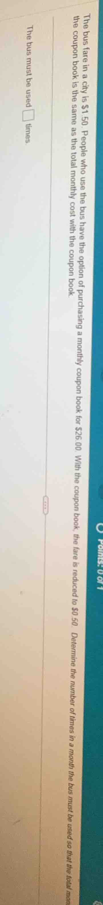 the bus fare in a city is $1.50. people who use the bus have the option…