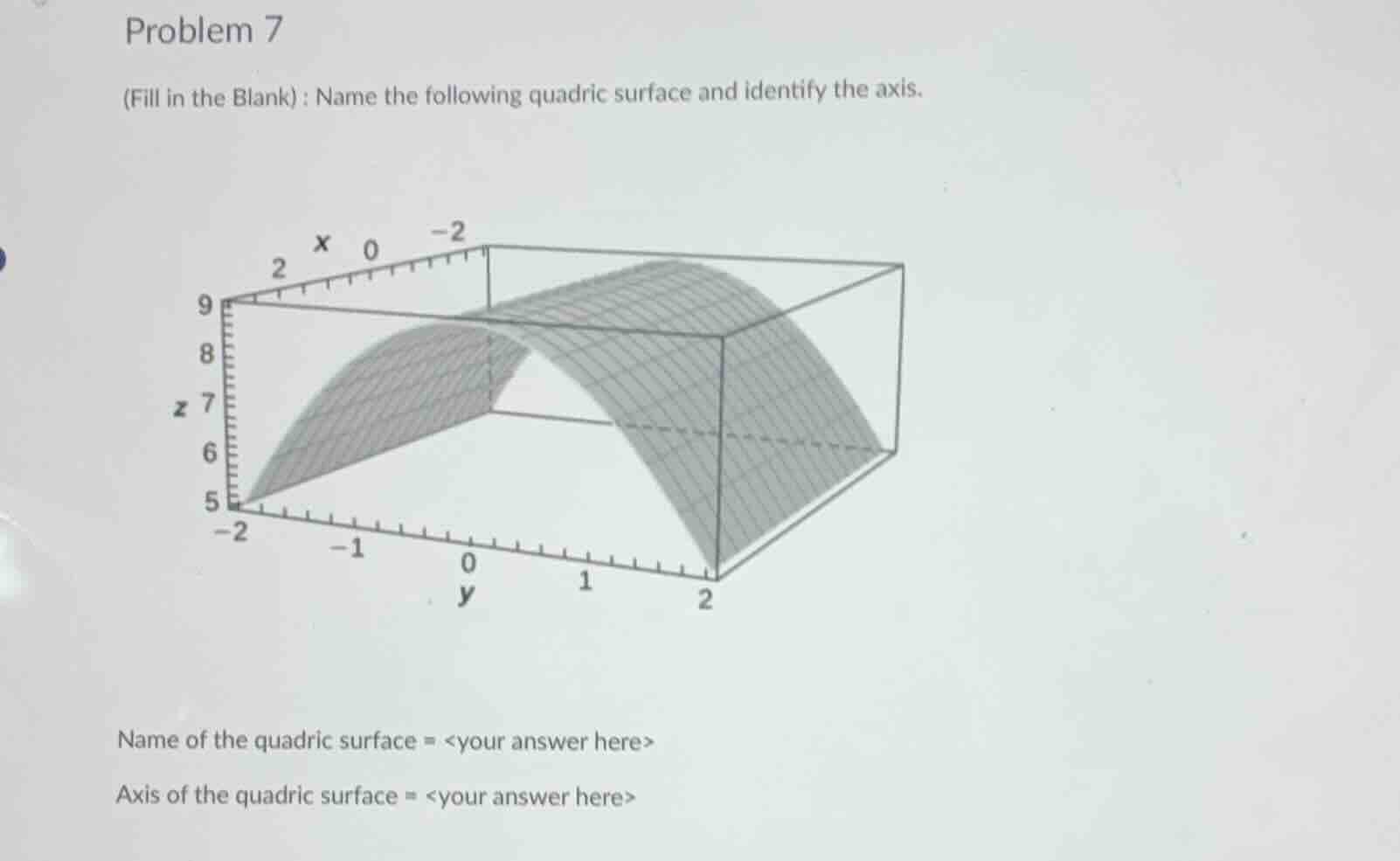 problem 7 (fill in the blank) : name the following quadric surface and …