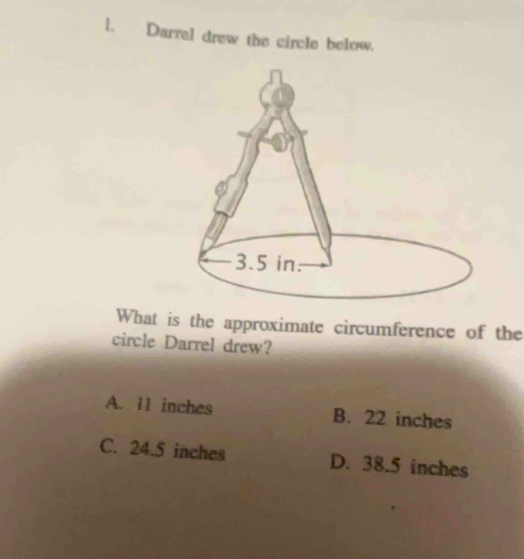 1. darrel drew the circle below. what is the approximate circumference …