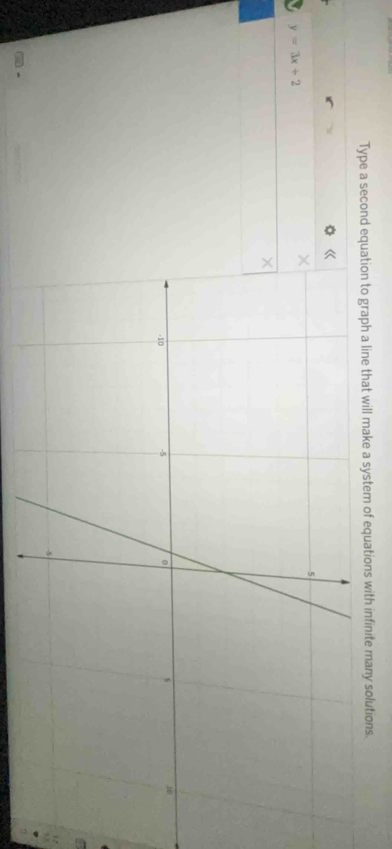 type a second equation to graph a line that will make a system of equat…