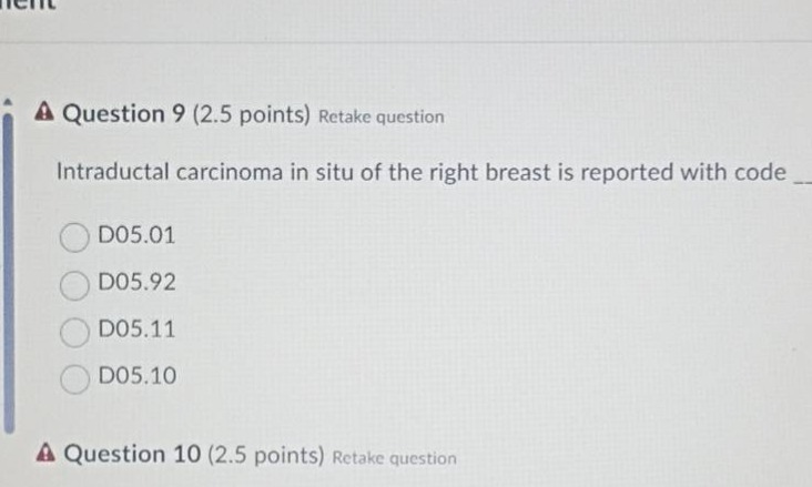 question 9 (2.5 points) retake question intraductal carcinoma in situ o…