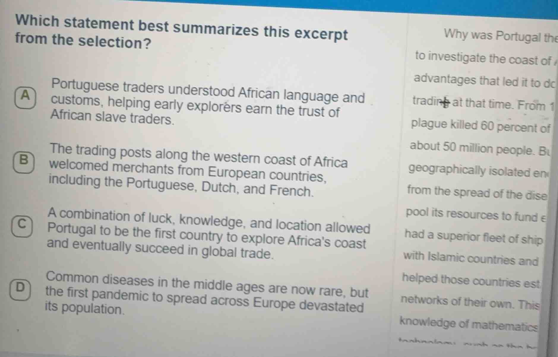 which statement best summarizes this excerpt from the selection? a port…