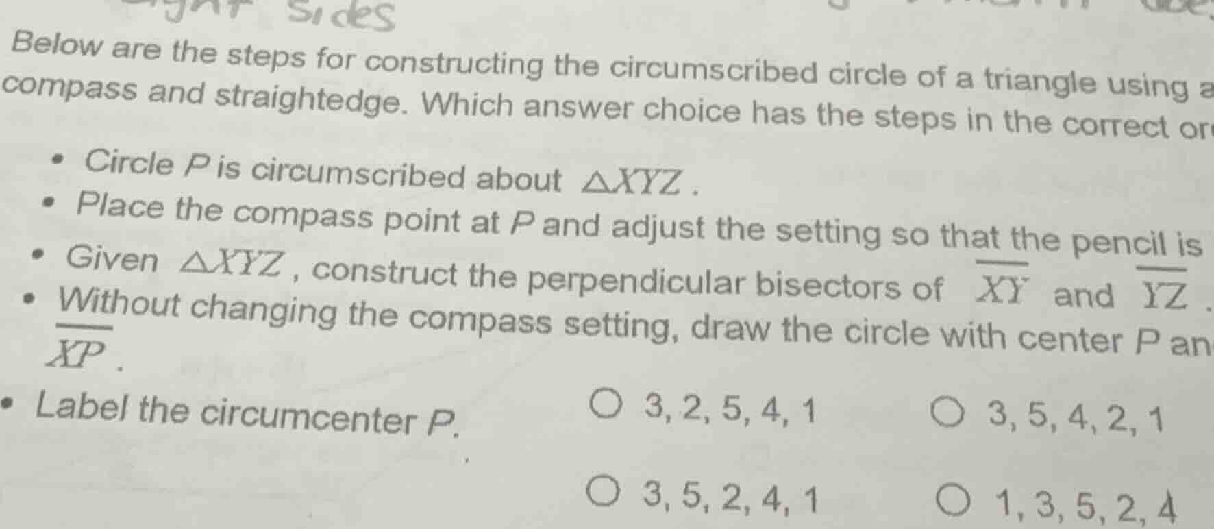below are the steps for constructing the circumscribed circle of a tria…