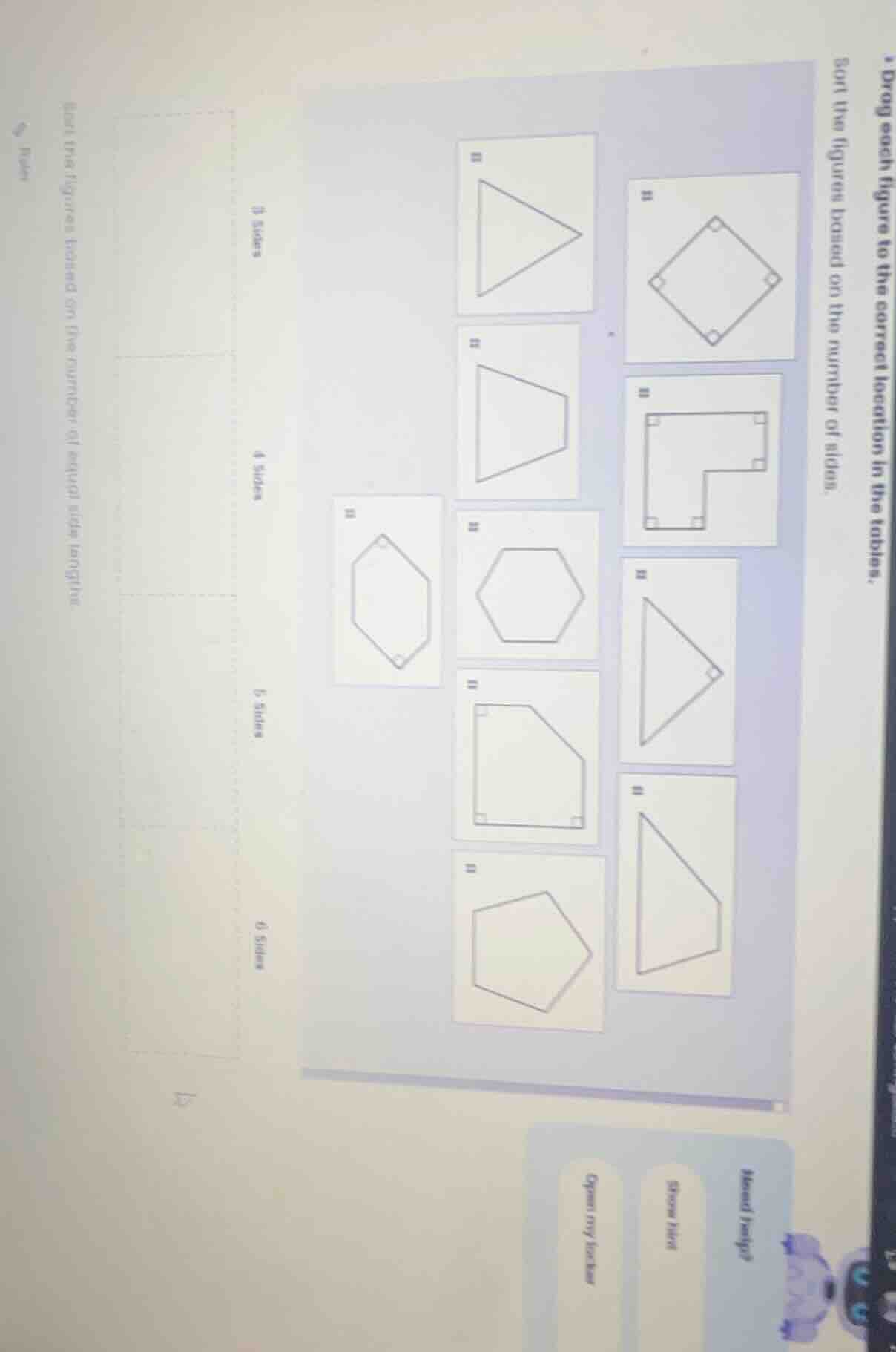 sort the figures based on the number of sides. 3 sides, 4 sides, 5 side…
