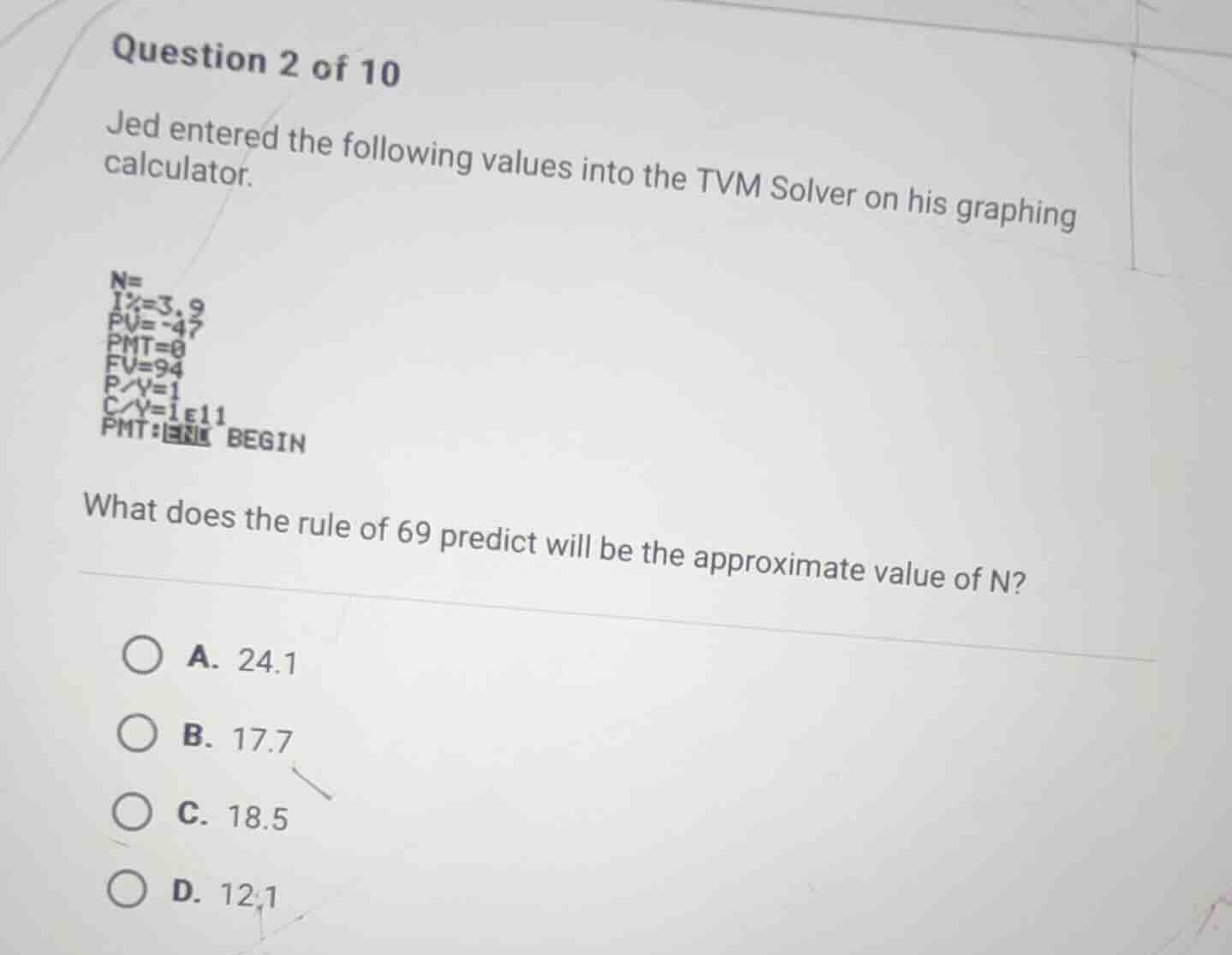 question 2 of 10 jed entered the following values into the tvm solver o…