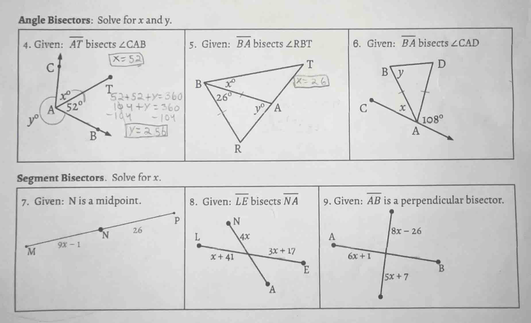 angle bisectors: solve for x and y. 4. given: \\(\\overline{at}\\) bise…