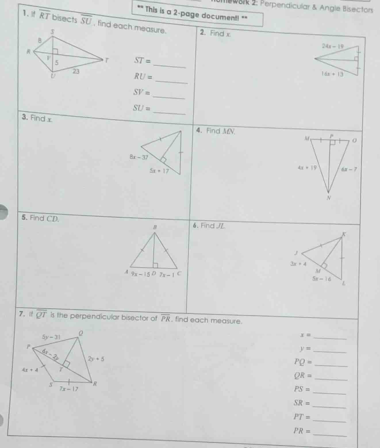 ** this is a 2 - page document! ** 1. if $overline{rt}$ bisects $overli…