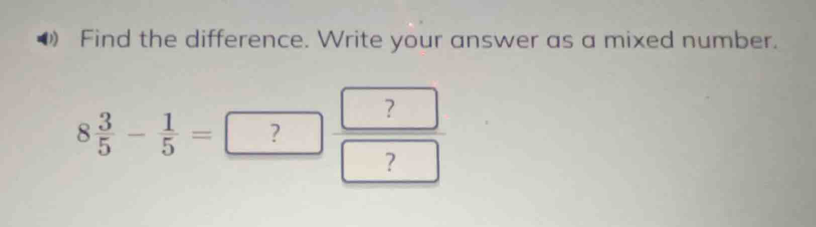 find the difference. write your answer as a mixed number. \\( 8\\frac{3…