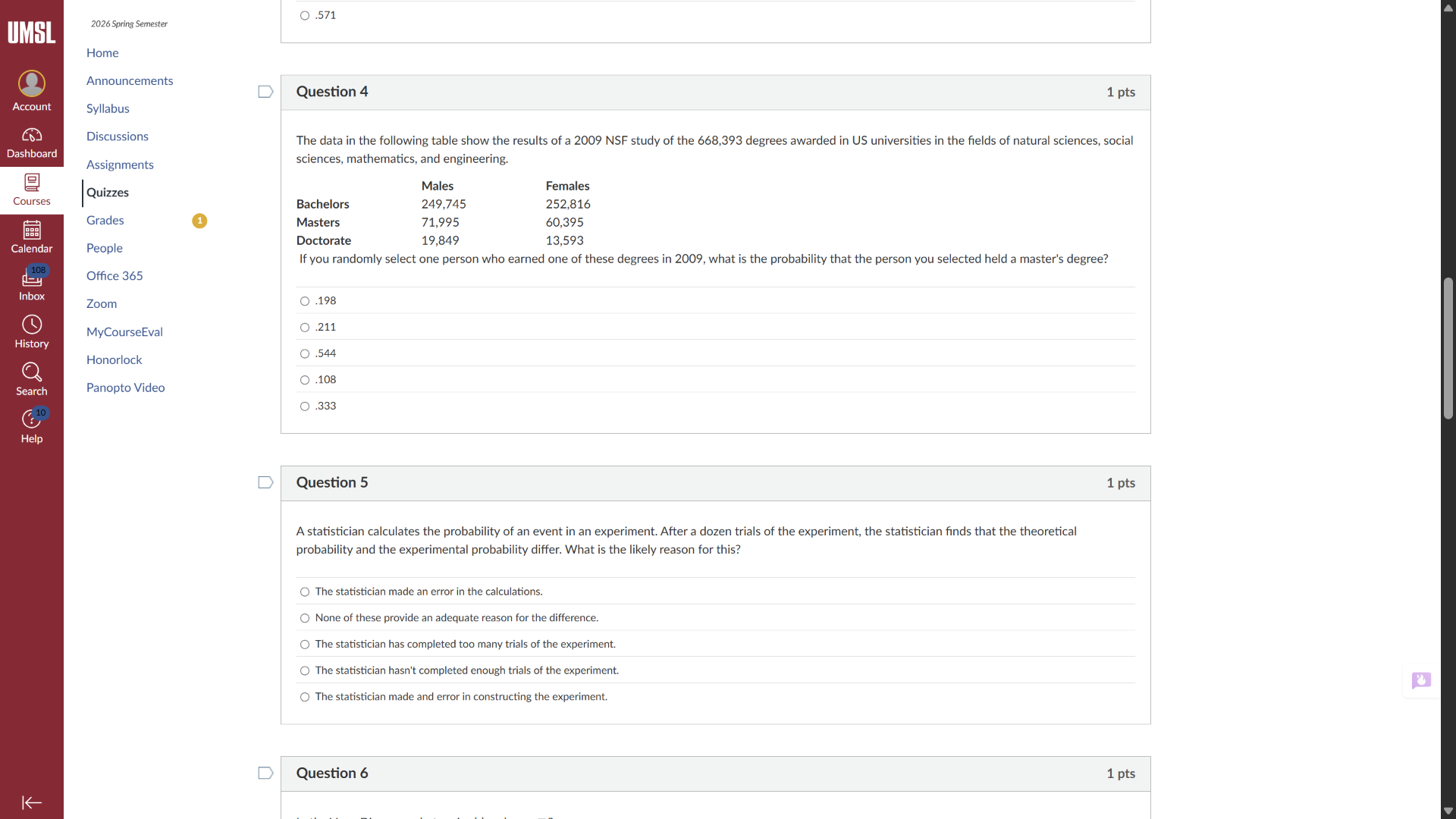 question 4 1 pts the data in the following table show the results of a …