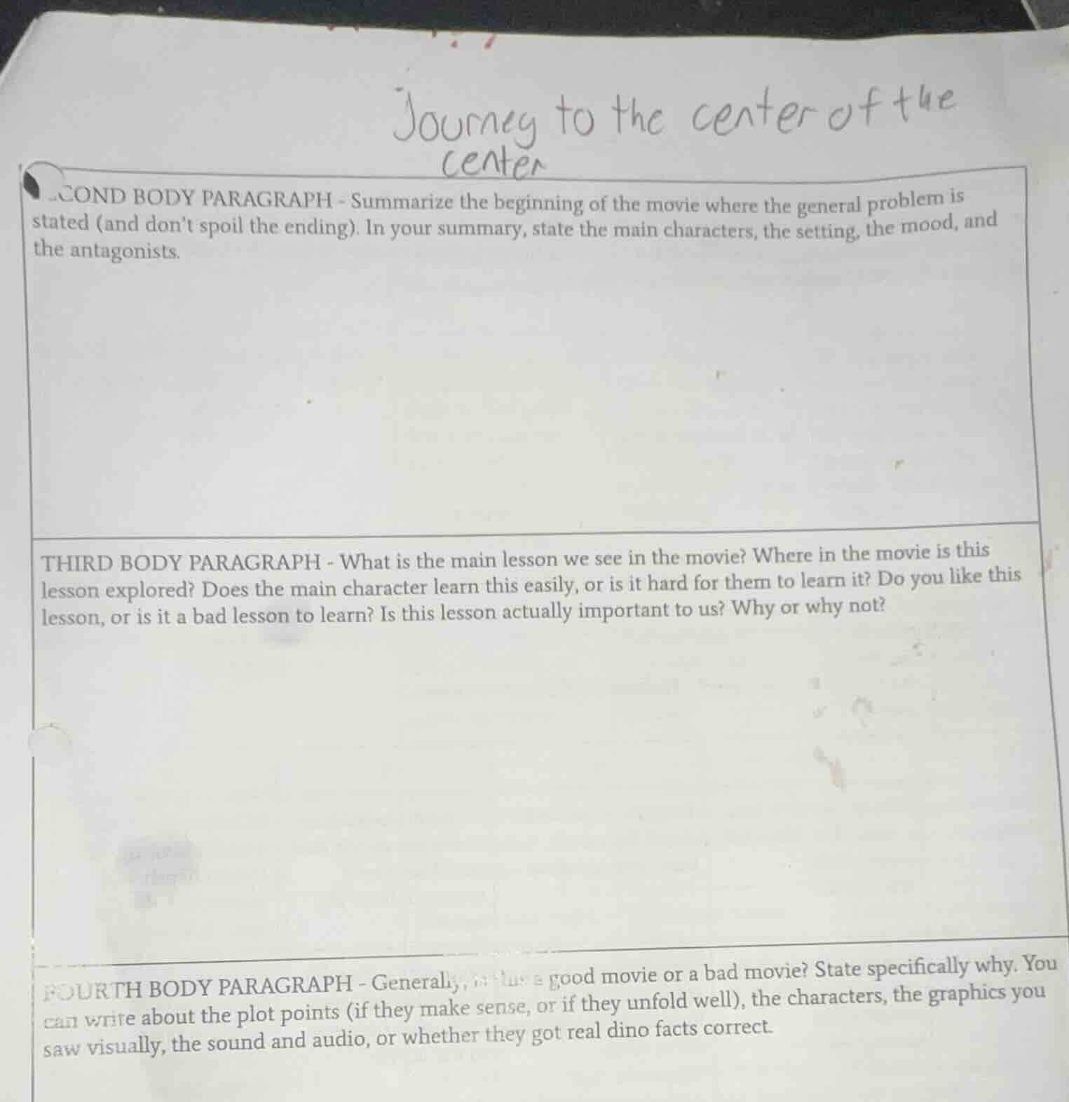 journey to the center of the center second body paragraph - summarize t…