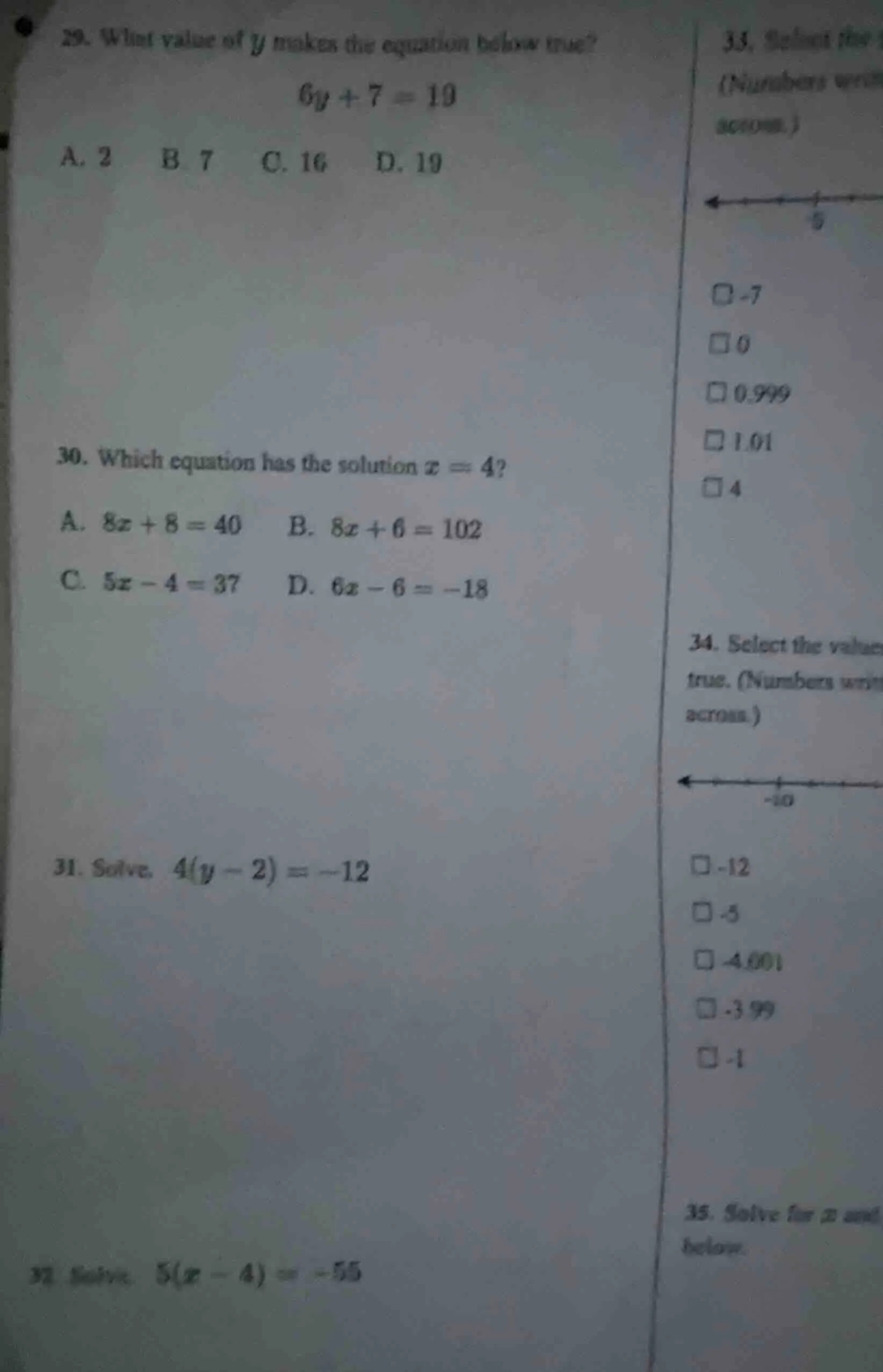 29. what value of ( y ) makes the equation below true?( 6y + 7 = 19 )a.…