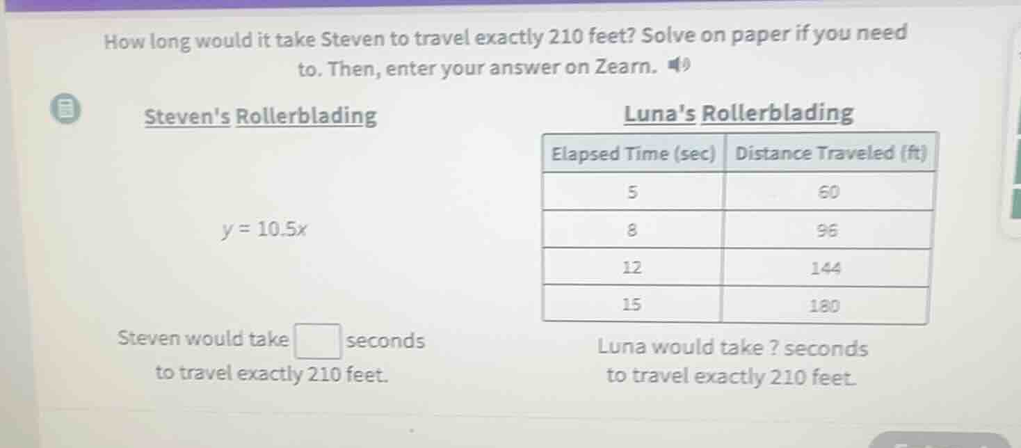 how long would it take steven to travel exactly 210 feet? solve on pape…