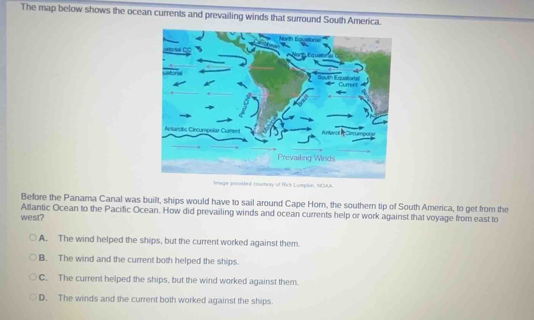 the map below shows the ocean currents and prevailing winds that surrou…