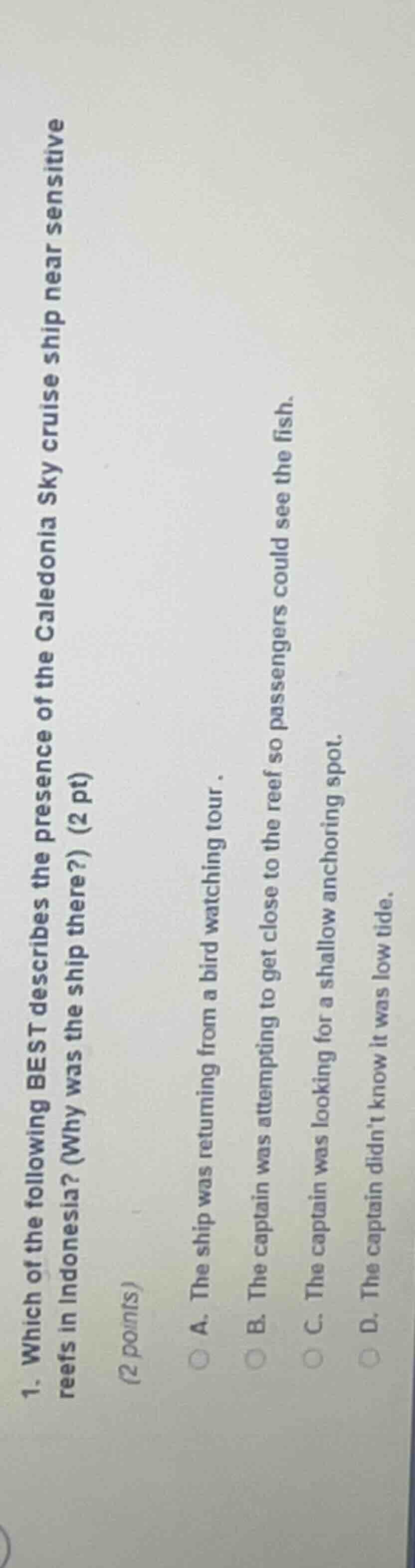 1. which of the following best describes the presence of the caledonia …