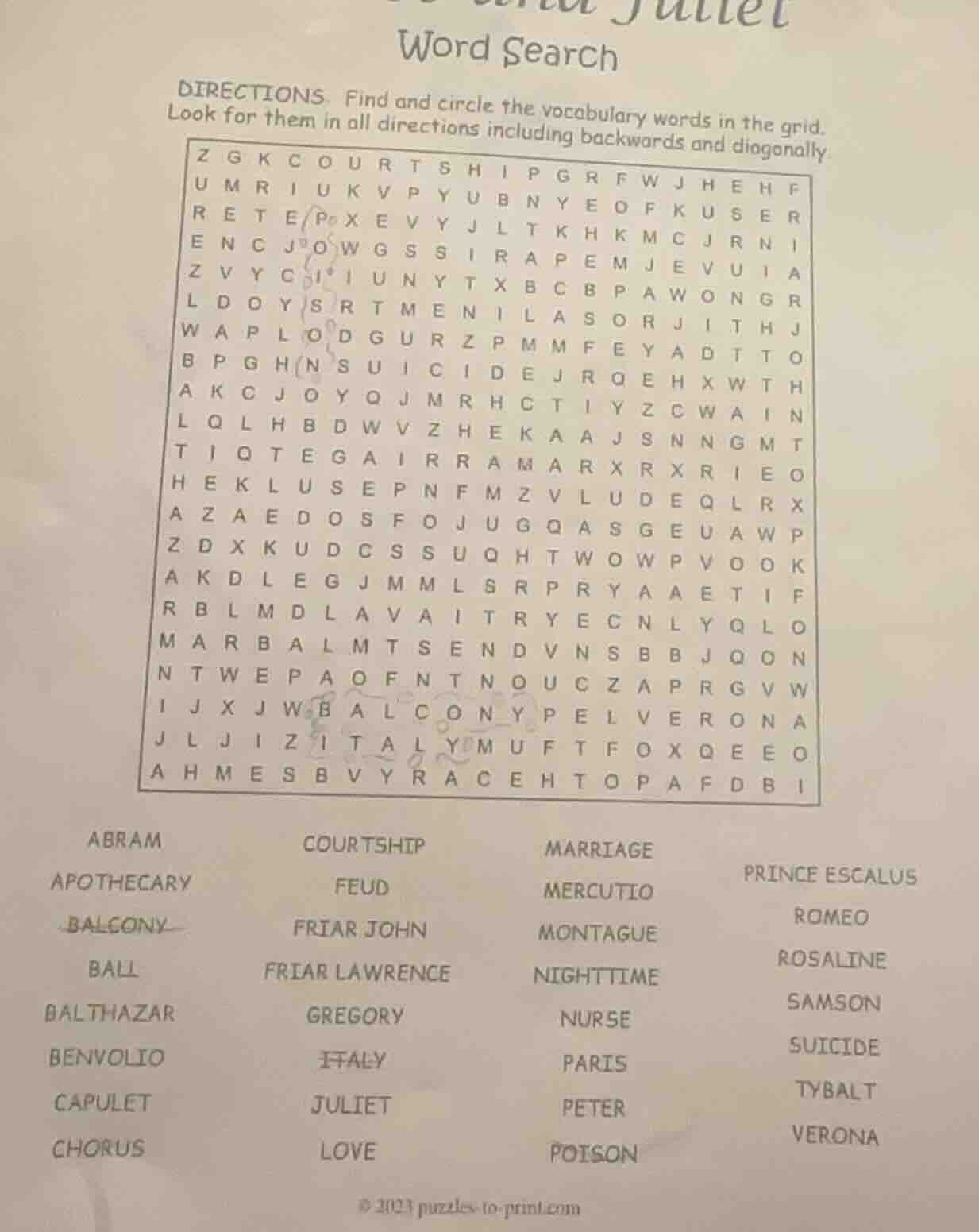 word search directions. find and circle the vocabulary words in the gri…