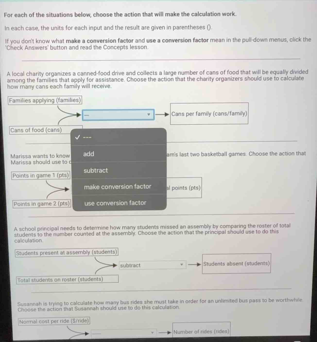 for each of the situations below, choose the action that will make the …