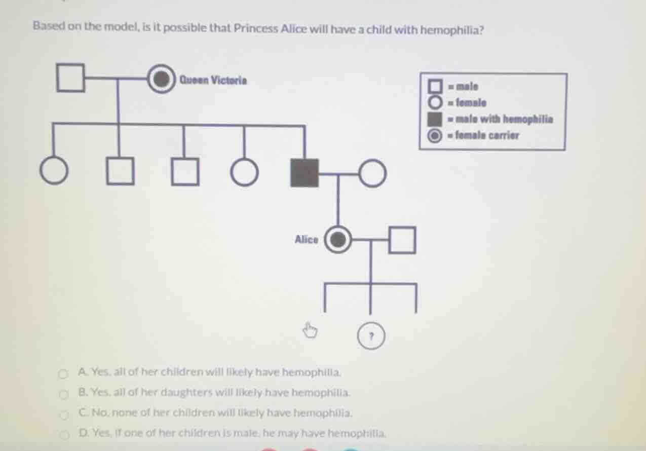 based on the model, is it possible that princess alice will have a chil…