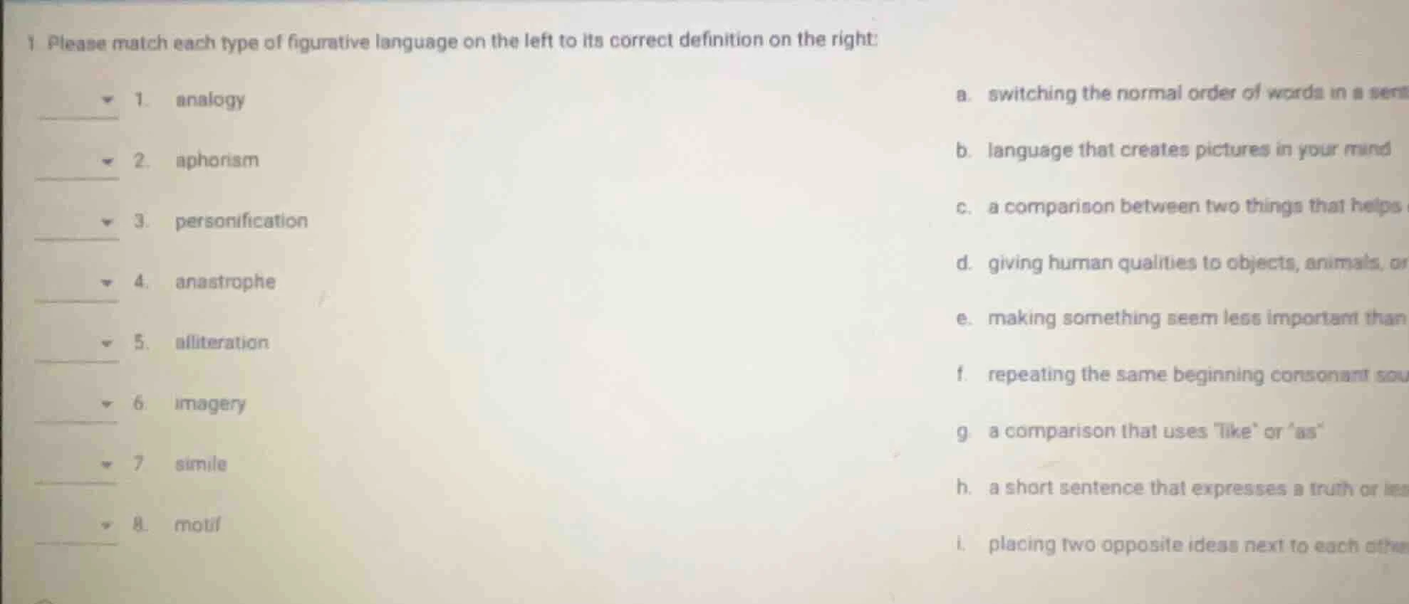 1. please match each type of figurative language on the left to its cor…