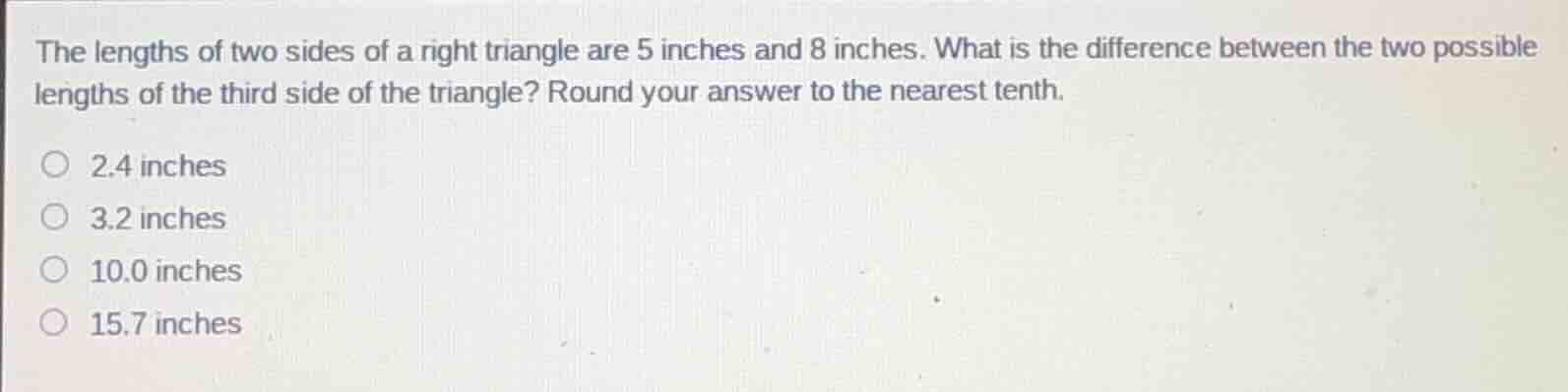 the lengths of two sides of a right triangle are 5 inches and 8 inches.…