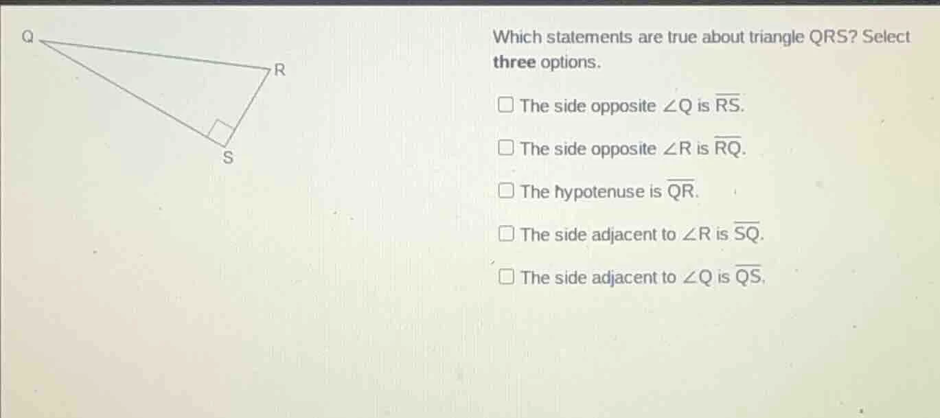 which statements are true about triangle qrs? select three options. the…
