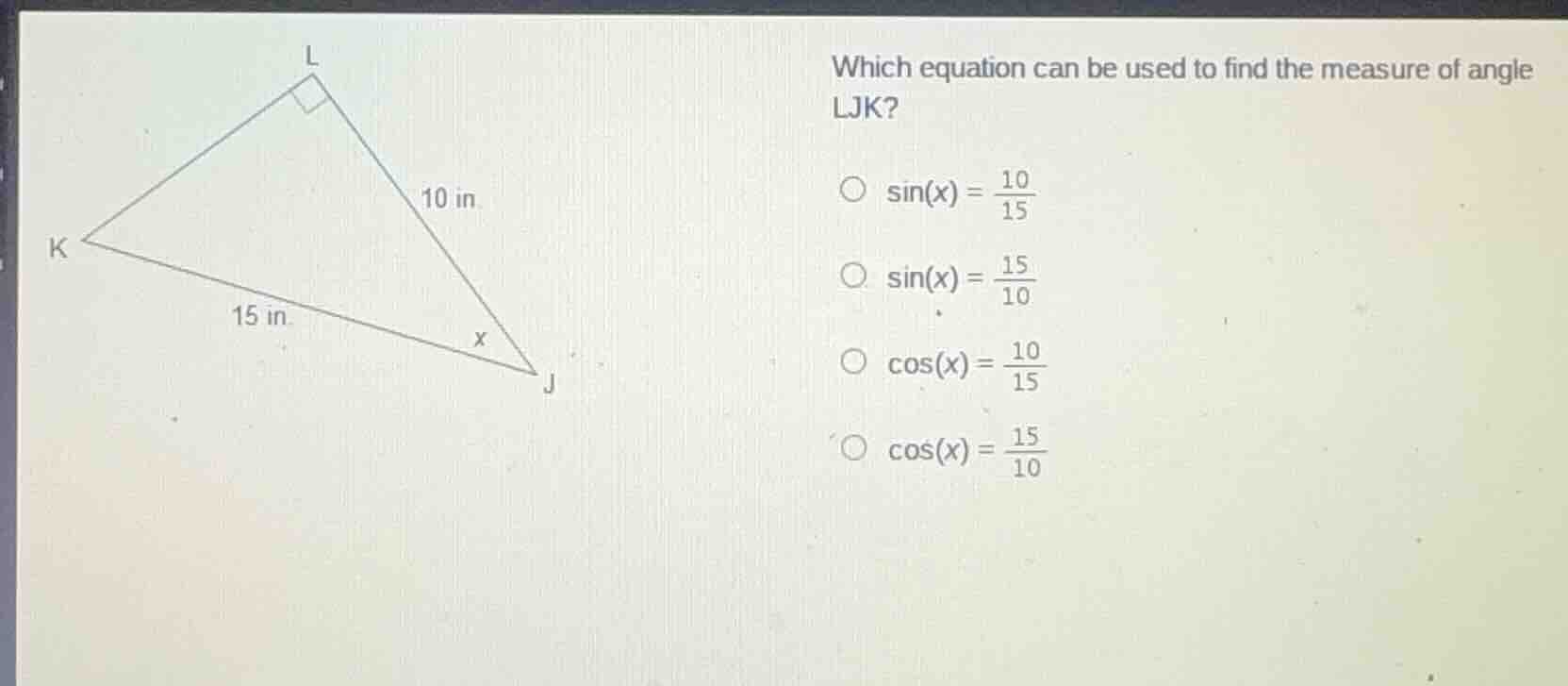 which equation can be used to find the measure of angle ljk? \\( \\sin(…