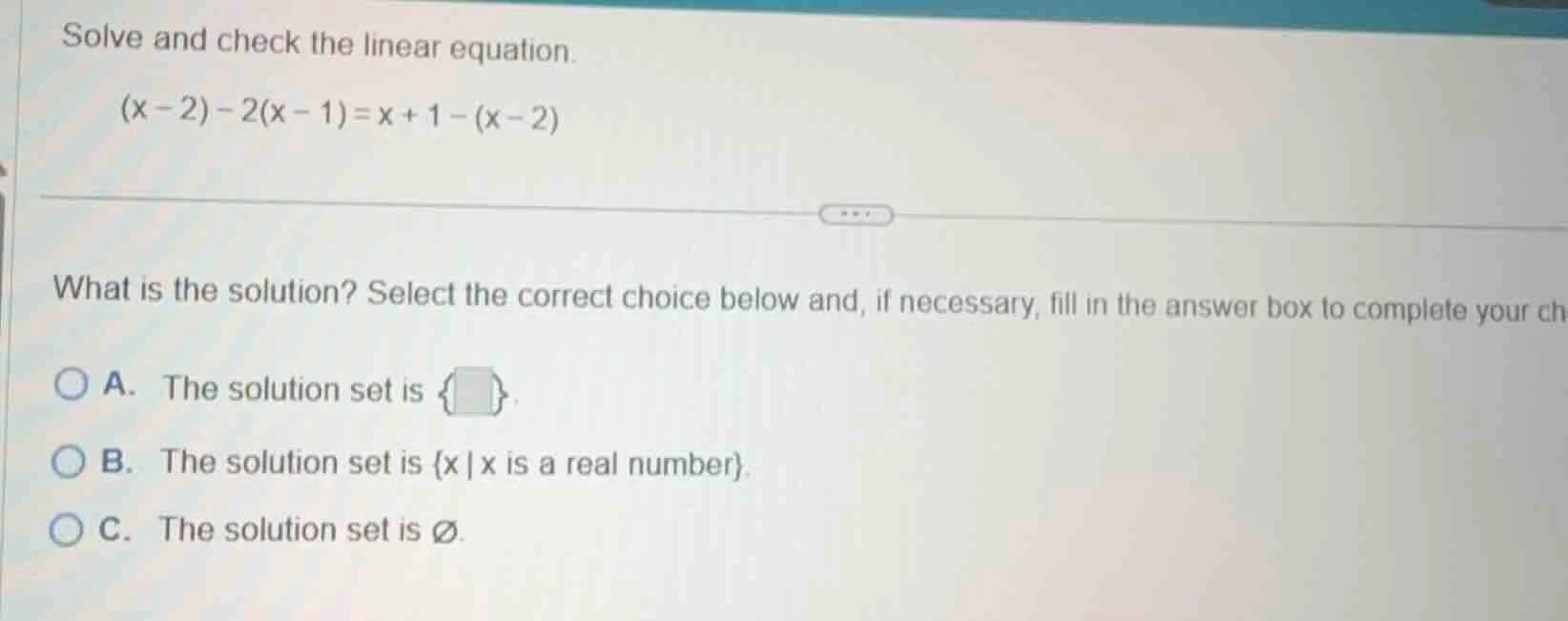 solve and check the linear equation. \\((x - 2) - 2(x - 1) = x + 1 - (x…