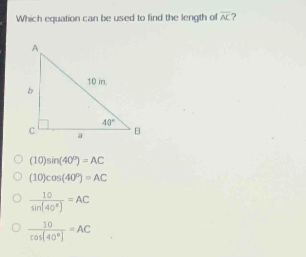 which equation can be used to find the length of \\(\\overline{ac}\\)? …