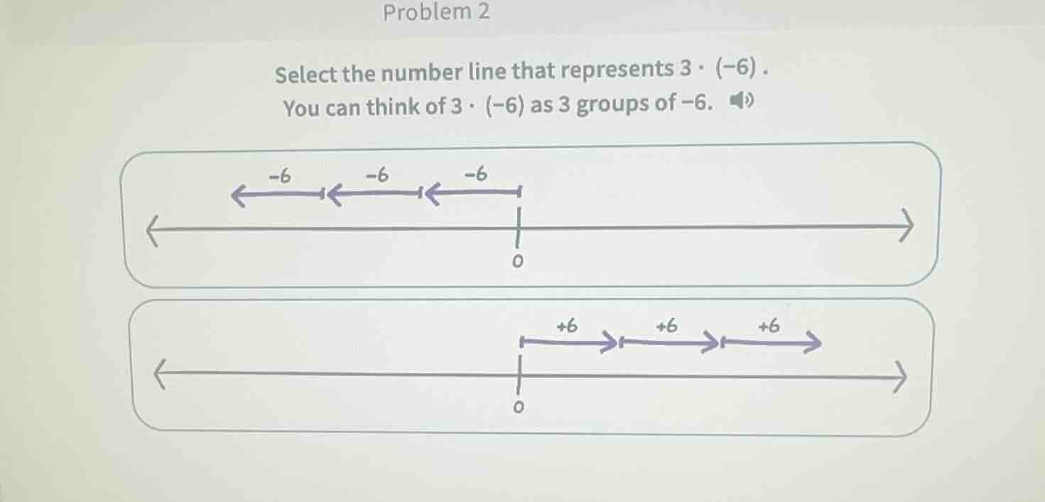 problem 2 select the number line that represents $3 \\cdot (-6)$. you c…