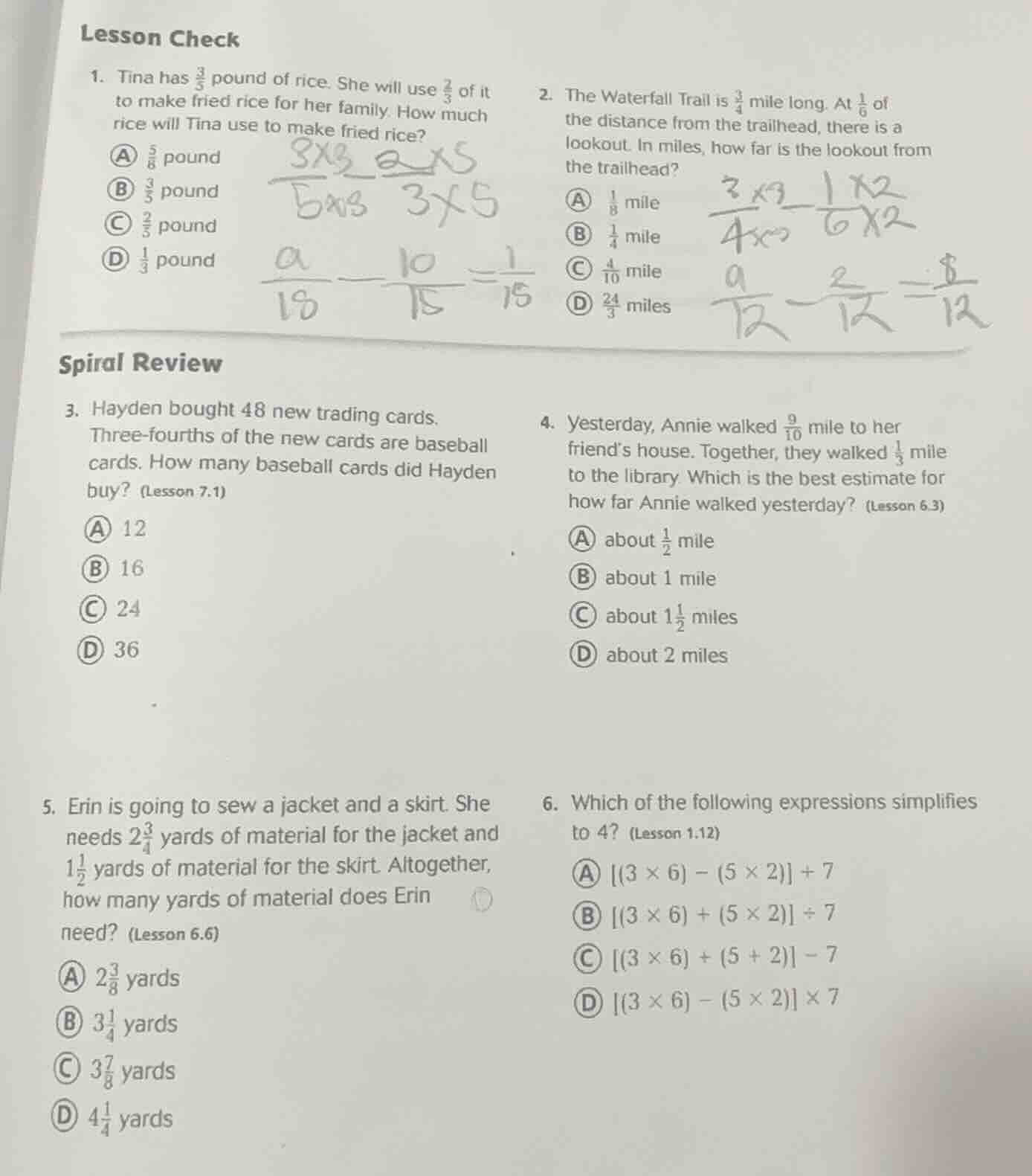 lesson check 1. tina has \\(\\frac{3}{5}\\) pound of rice. she will use…