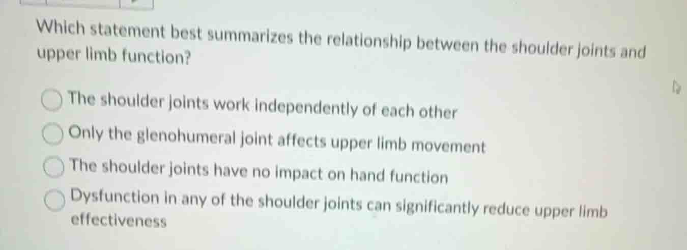which statement best summarizes the relationship between the shoulder j…