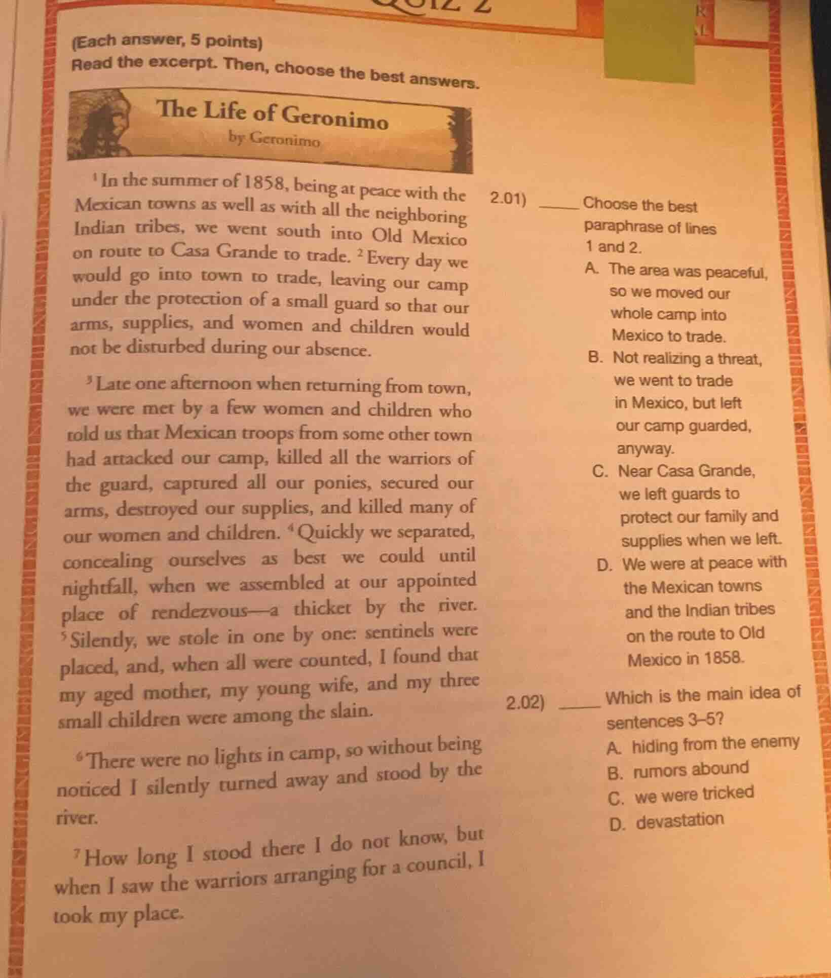 (each answer, 5 points) read the excerpt. then, choose the best answers…