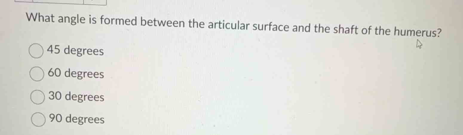 what angle is formed between the articular surface and the shaft of the…
