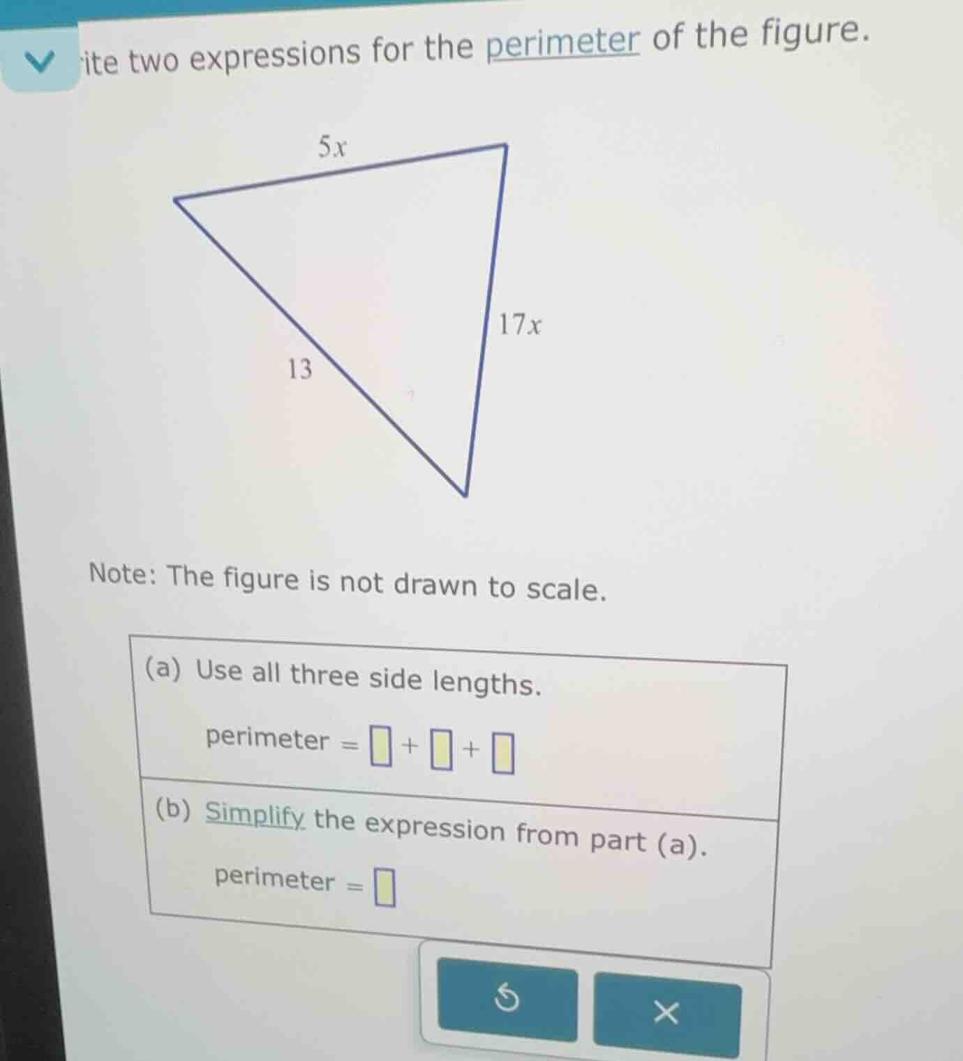 ite two expressions for the perimeter of the figure. note: the figure i…