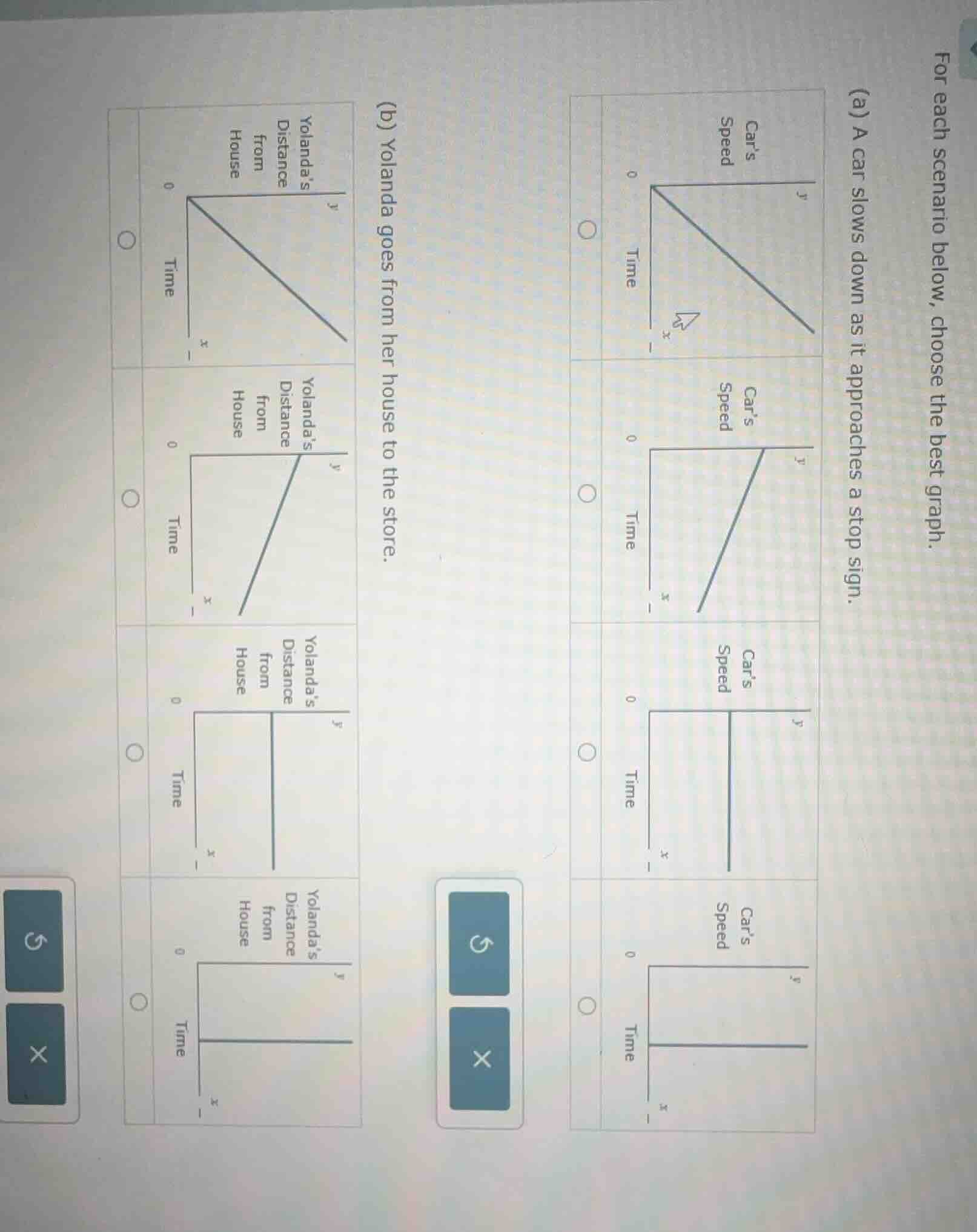 for each scenario below, choose the best graph. (a) a car slows down as…