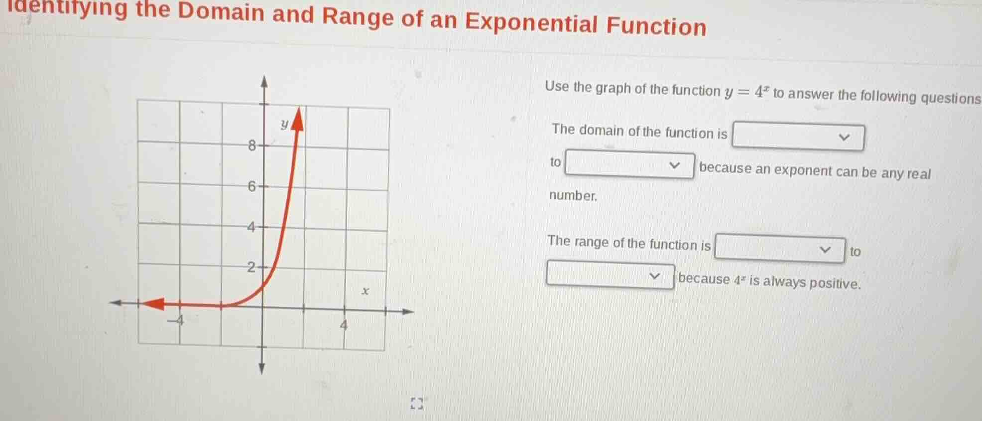 identifying the domain and range of an exponential function use the gra…