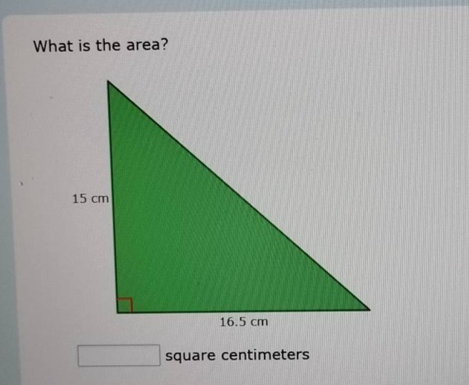 what is the area? 15 cm 16.5 cm square centimeters