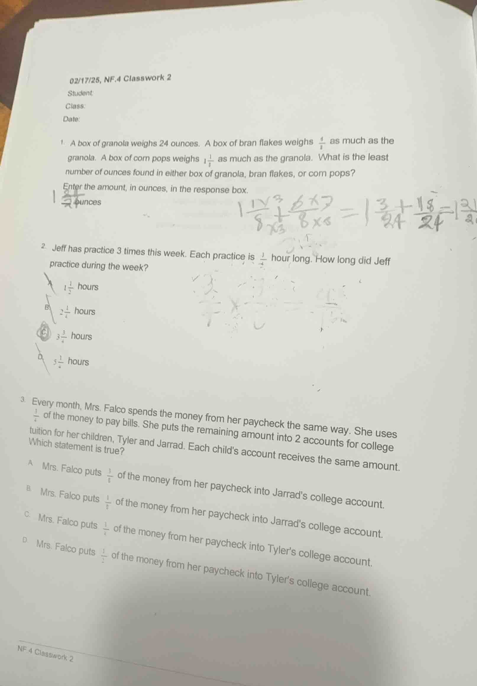 02/17/25, nf.4 classwork 2 student: class: date: 1. a box of granola we…
