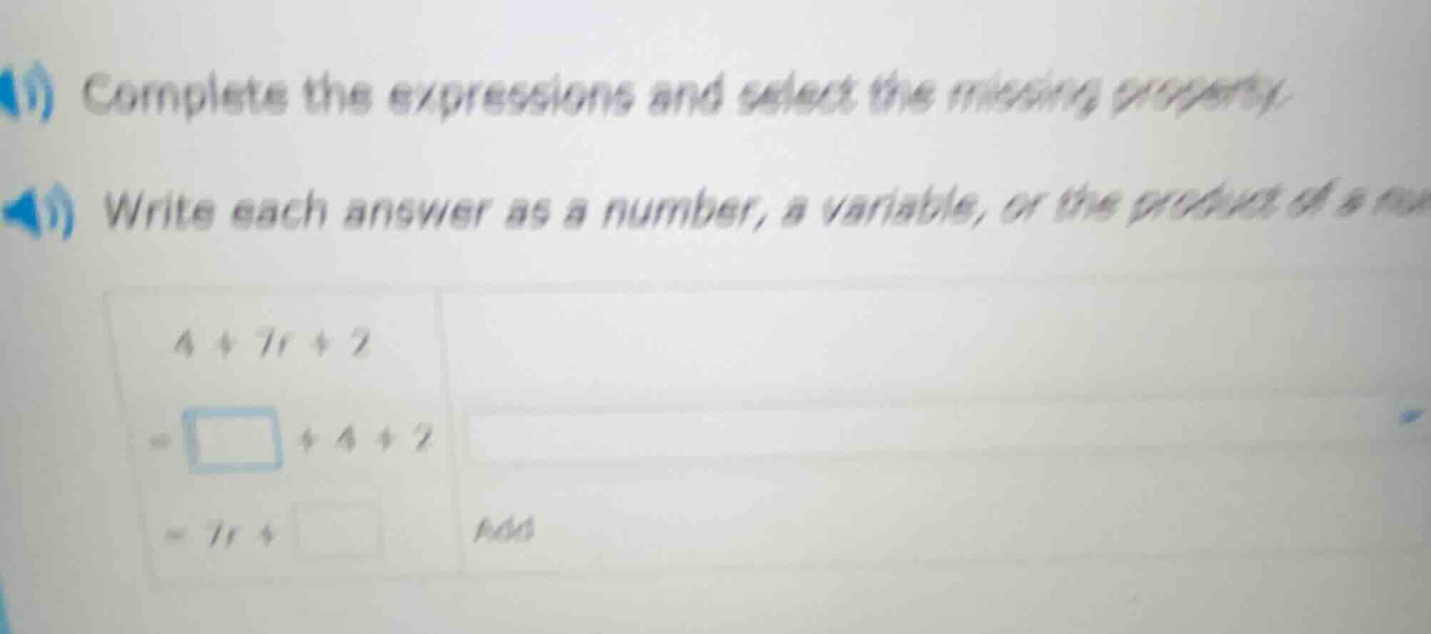 1) complete the expressions and select the missing property. 1) write e…