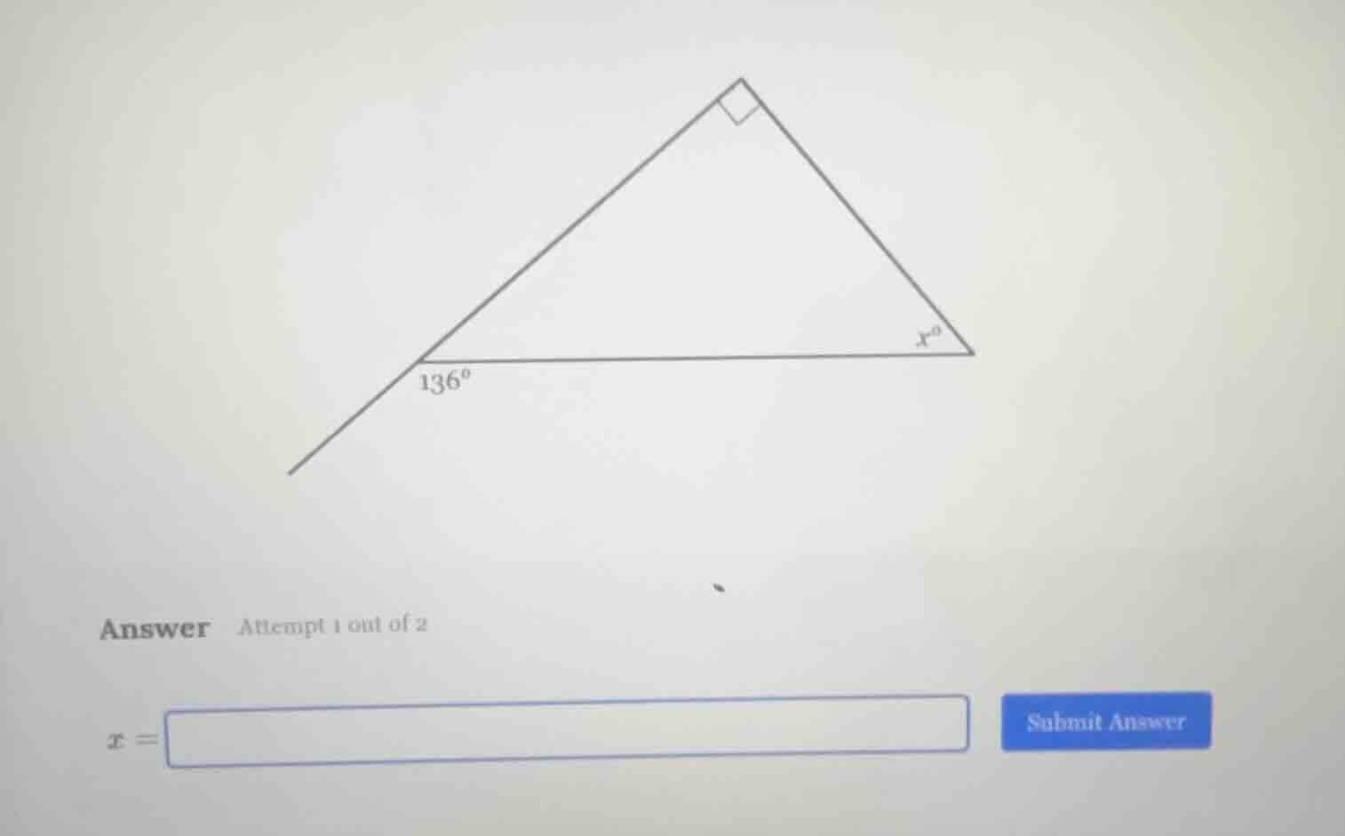 136° answer attempt 1 out of 2 x = submit answer
