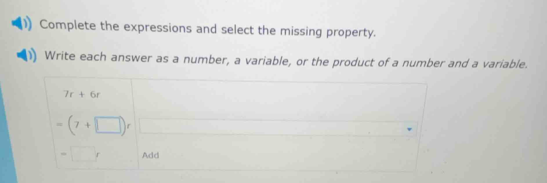 complete the expressions and select the missing property. write each an…