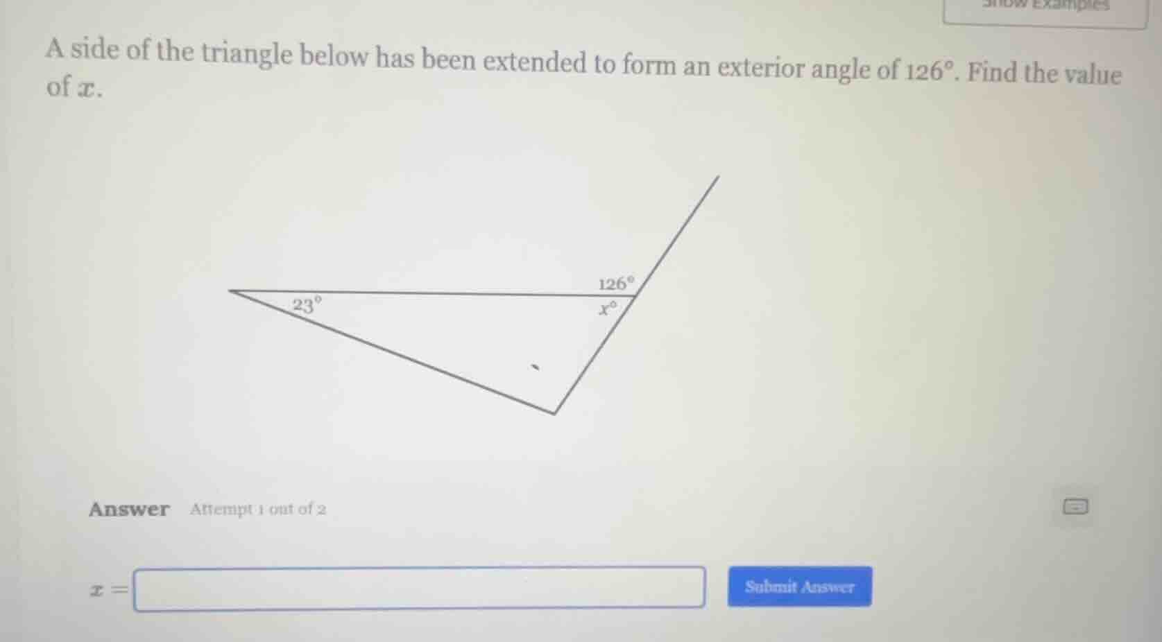 a side of the triangle below has been extended to form an exterior angl…