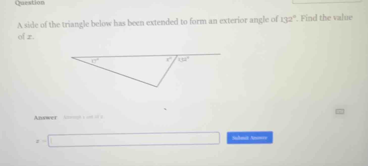 question a side of the triangle below has been extended to form an exte…